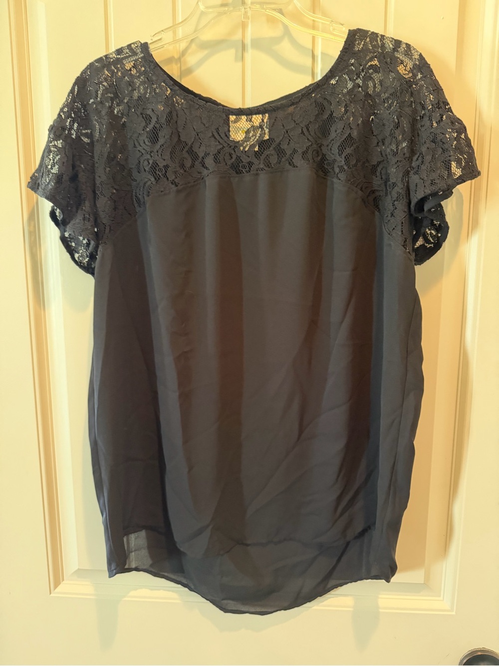 Maeve Black Lace Yoke Short Sleeve Blouse